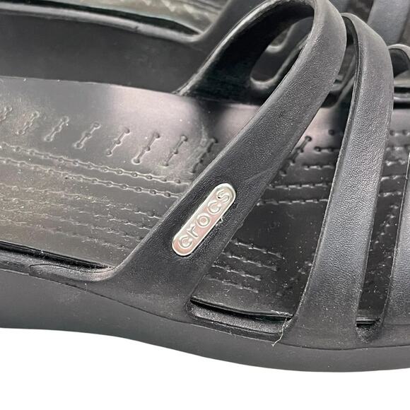 Crocs Rhonda Wedge Sandal Women's Size 9 Heel Slip On Black Relaxed Fit NWT - Picture 3 of 7